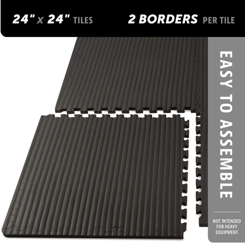 We Sell Mats نبيع حصائر بسماكة 1 بوصة حصائر تمارين فنون القتال من رغوة EVA، نمط تاتامي، بلاط أرضيات متشابك لصالة الألعاب الرياضية المنزلية، MMA، حصائر مضادة للإرهاق، 24 بوصة × 24 بوصة، أسود (TL-25M)، 24 قدم مربع (6 بلاطات) - Image 3